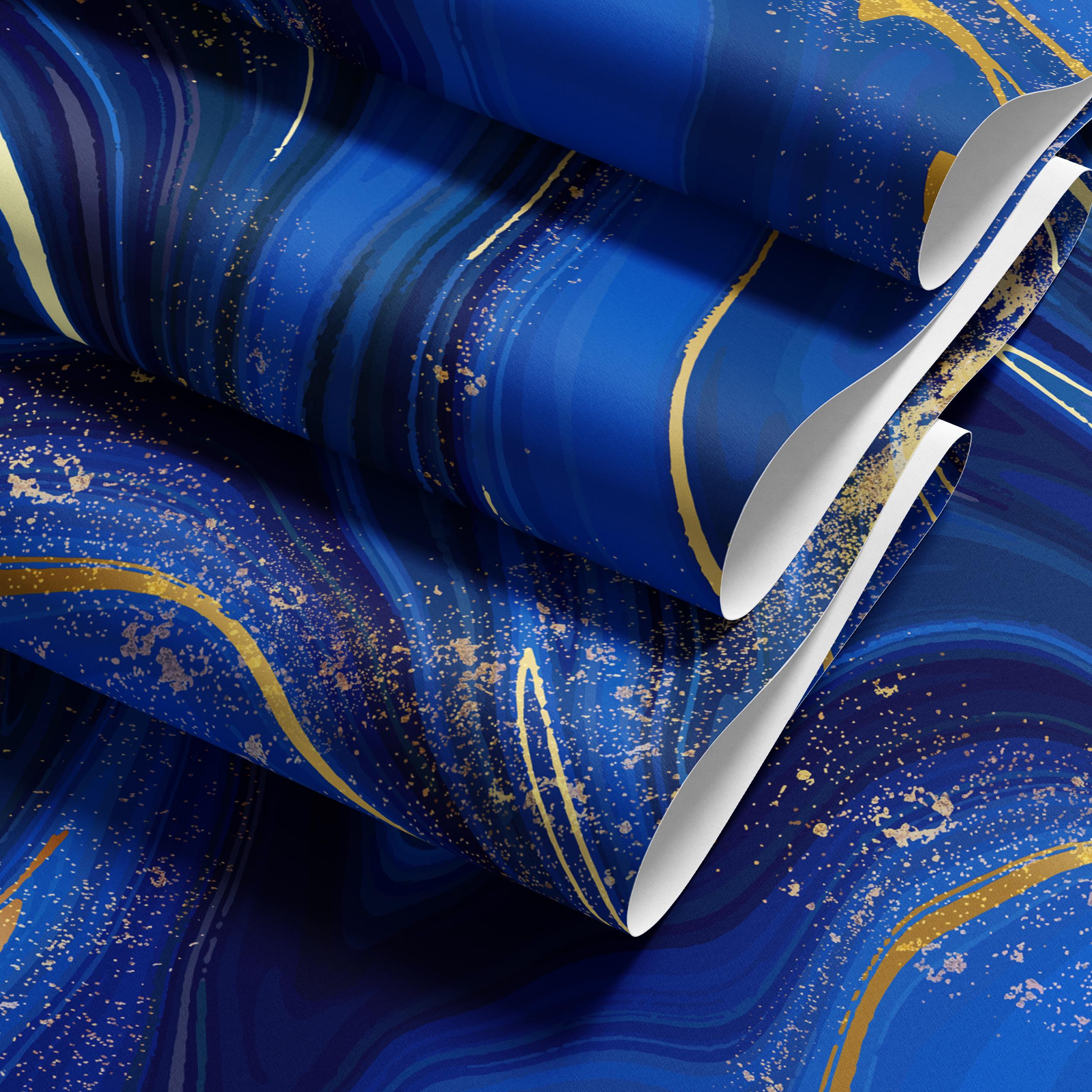 Blue Gold Marble Wallpaper - Contemporary Marble Texture Look Wall ...
