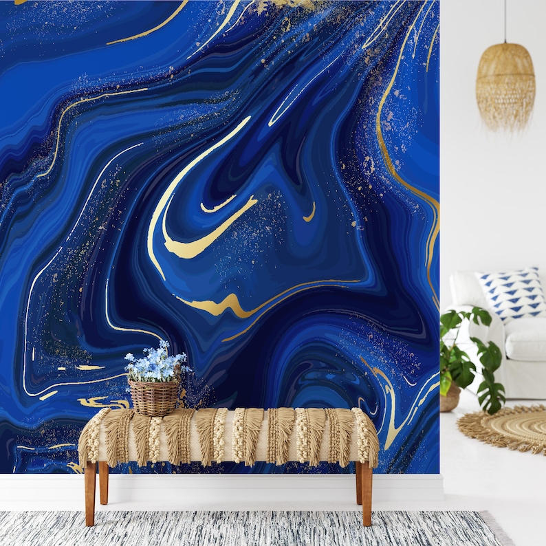 Blue Gold Marble Wallpaper - Contemporary Marble Texture Look Wall ...