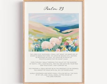 Psalm 23 Printable Trendy Christian Wall Art, Aesthetic, Girly Pink, Vintage, Poster, Vintage, Preppy, Cute, Apartment, Shepherd, Jesus