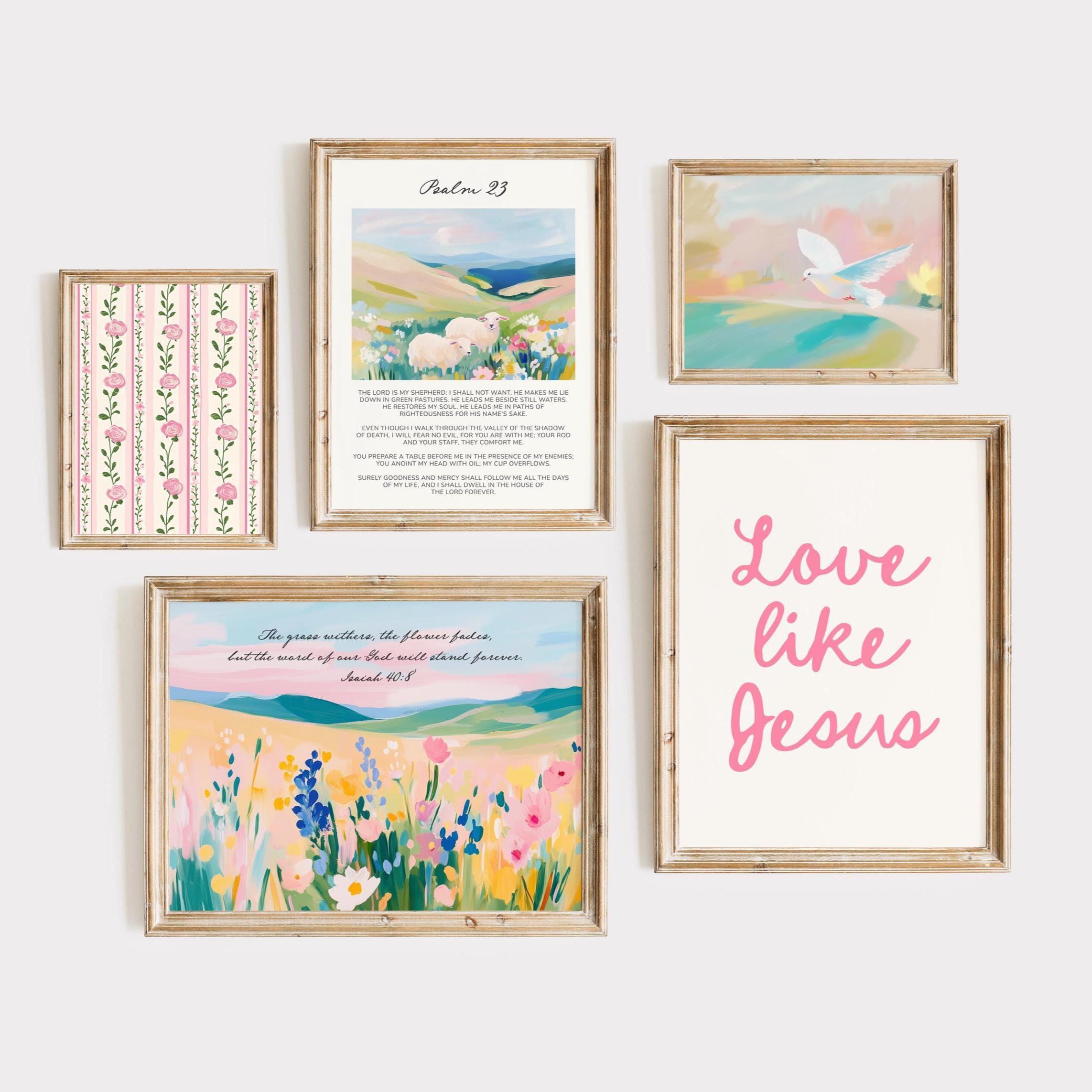 Christian Wall Art Gallery Bundle, Pink Bible Verse Printable Posters, Prints, Cute Preppy, Trendy Apartment, Pastel, Faith, Dorm, Modern