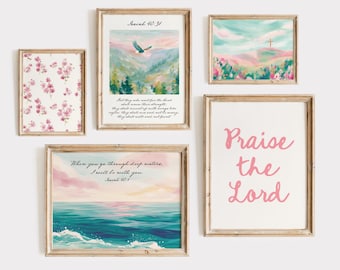 Christian Wall Art Printable Gallery Bundle, Pink Bible Verse Posters, Prints, Cute Preppy, Trendy Apartment, Pastel, Faith, Dorm, Girly