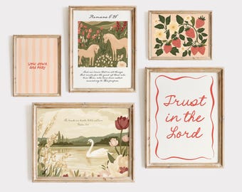 Christian Wall Art Gallery Bundle, Pink Bible Verse Printable Posters, Prints, Cute Preppy, Trendy Apartment, Pastel, Faith, Dorm, Modern