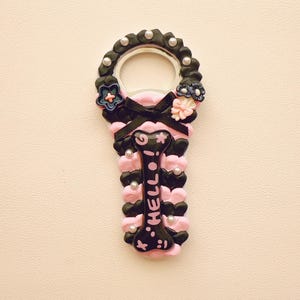 Cream Resin Bottle Opener | Kawaii Kitchen Accessory | Unique Gift for Him & Her | Conversation StarterNonmagnetic black pink