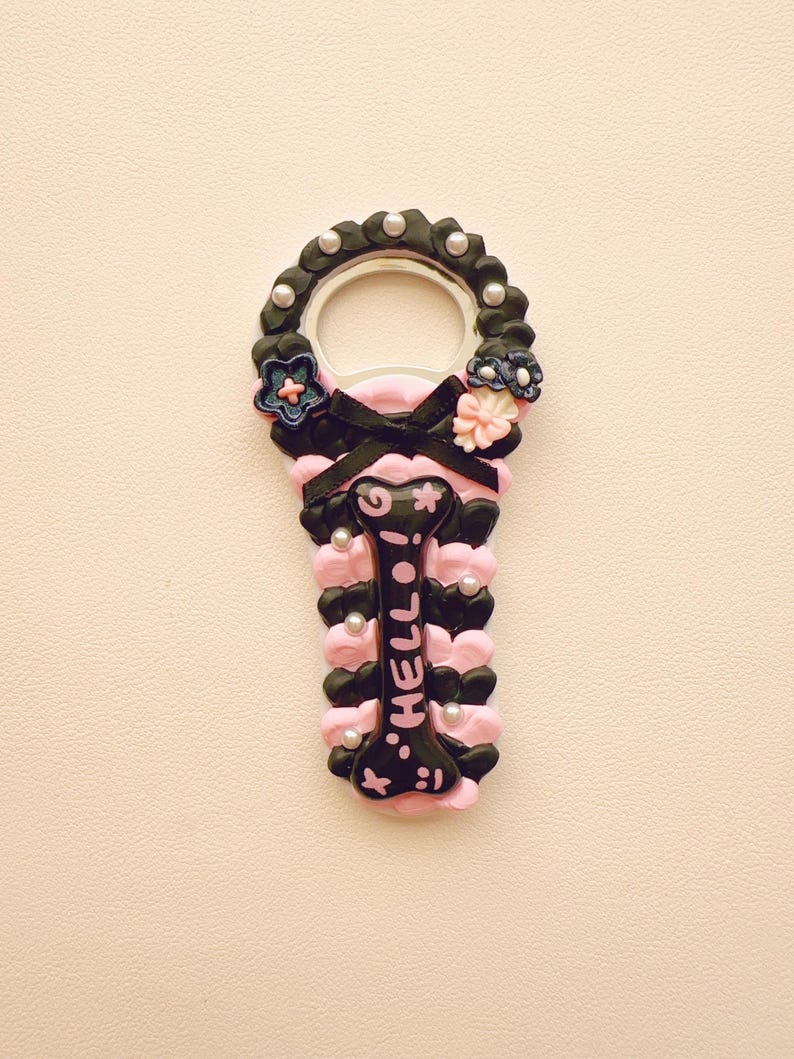 Cream Resin Bottle Opener | Kawaii Kitchen Accessory | Unique Gift for Him & Her | Conversation StarterNonmagnetic black pink