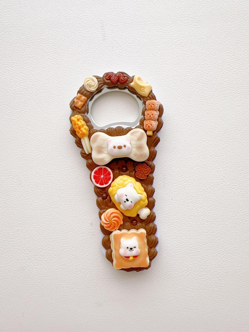 Cream Resin Bottle Opener | Kawaii Kitchen Accessory | Unique Gift for Him & Her | Conversation StarterNonmagnetic puppy dessert