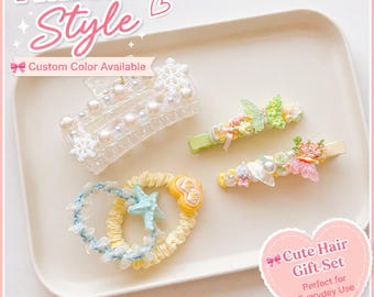 5pc Hair Clips Set: Claw Clip, Hair Ties, Styling Kit (Pick Color/Surprise)