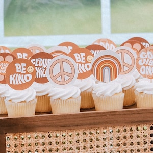 FLORAFEST / Toppers cupcake rotondi stampabili / Download istantaneo Decor fai da te / Compleanno neutro Groovy Hippy Boho Woodstock