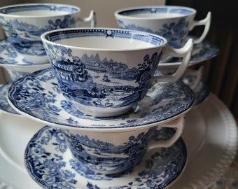 Vintage Royal Staffordshire Tonquin Blue Cups and Saucers