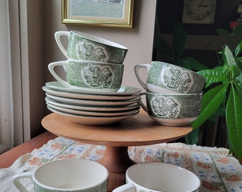 Vintage The Old Curiosity Shop by Royal Green Cups and Saucers