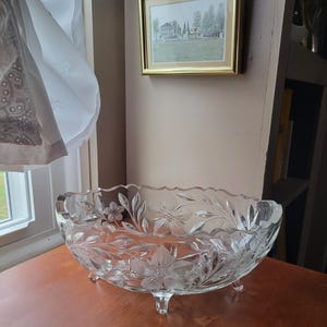 Vintage Cut Glass Oval Footed Compote