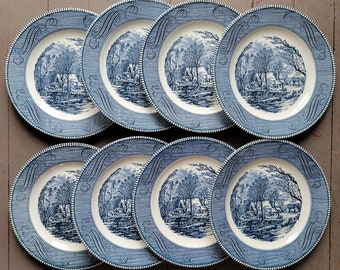 Vintage Currier and Ives Blue by Royal Dinner Plates