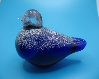 Art Glass Speckled Cobalt Blue Bird  4" Figurine Paperweight Beautiful Hand Blown Glass Bird