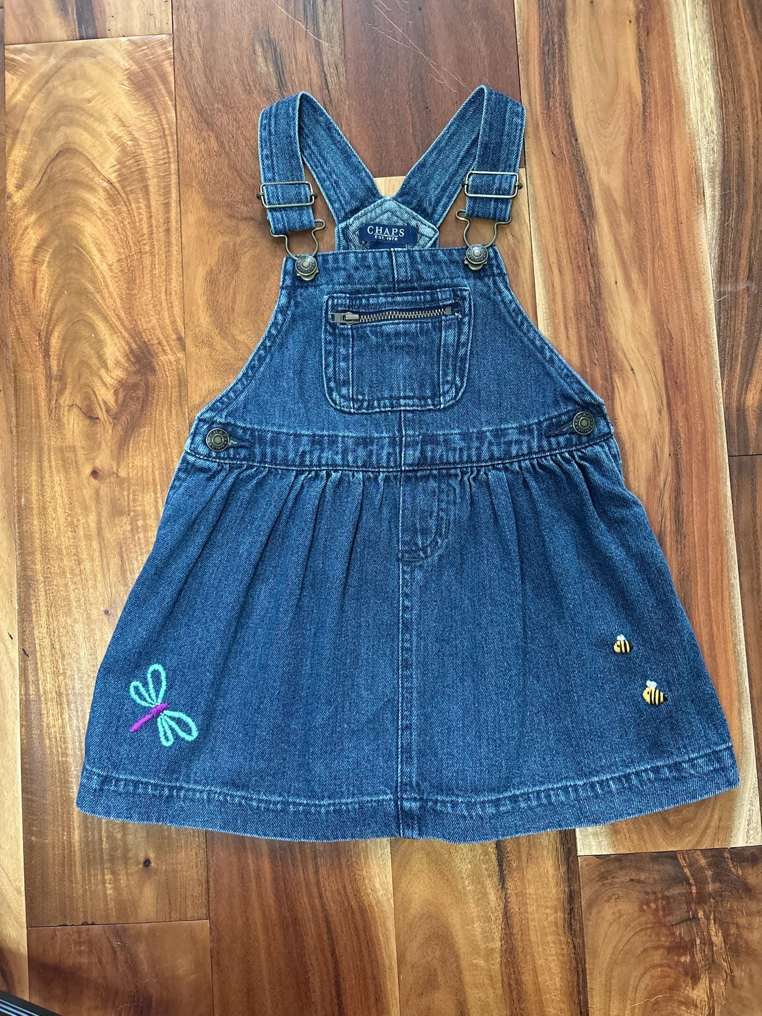 One of a Kind Hand-embroidered CHAPS Girls Denim Overall Dress Size 18M