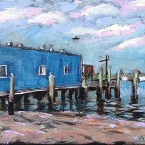 Pelicans at Safe Harbor Original Art Oil Plein Air Painting- 10" x 8"