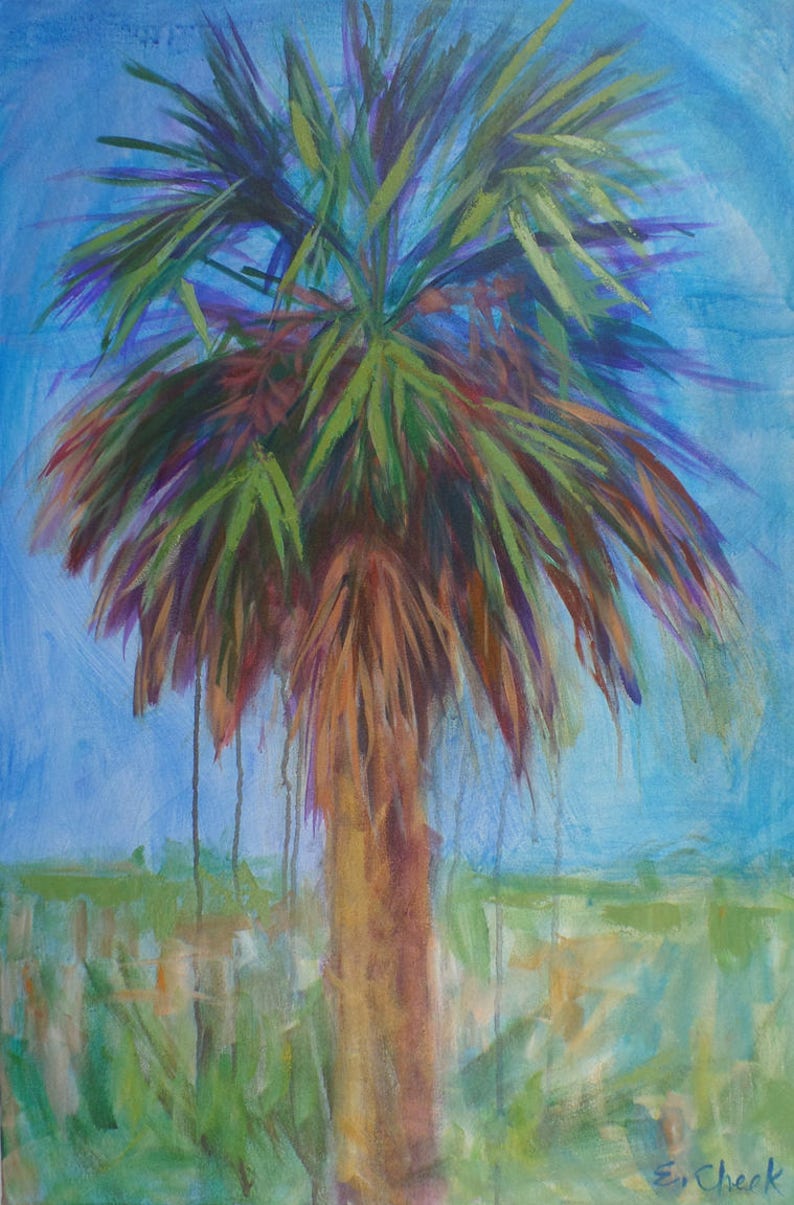 Large Modern Abstract Palm Tree Painting 36 X 24inches Etsy