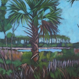 Hidden Cove  16 x 20 acrylic on canvas Palm tree Island landscape