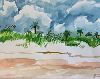Original beach dunes landscape 5x8 watercolor on paper