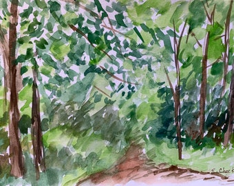 Impressionist forest landscape 5x8 watercolor on paper