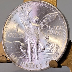 1985 1 oz Onza Mexico Libertad Gem BU UNC Ley .999 Plata Pura - Winged Angel