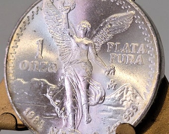 1985 1 oz Onza Mexico Libertad Gem BU UNC Ley .999 Plata Pura - Winged Angel