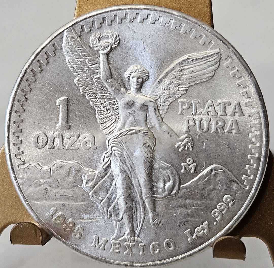 1985 Mexico Libertad 1 Oz .999 Plata Pura Silver Coin - Winged