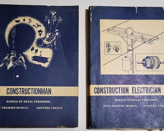 Constructionman NAVPERS 10630-E with Builder 3 & 2 NAVPERS 10648-F - Two Training Manuals, Vietnam Era