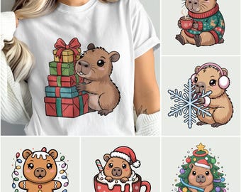 Winter Capybara PNG Bundle: Holiday Clipart, Festive Art (Digital Download