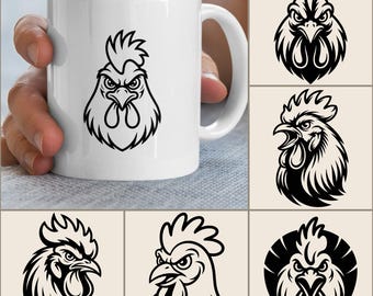 Fighting Rooster Mascot Head PNG SVG Digital Bundle (Instant Download)