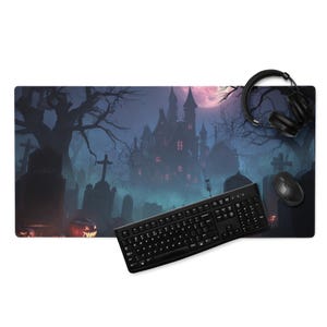 Creepy Haunted Graveyard Gaming Mousepad – Halloween Horror Desk Mat