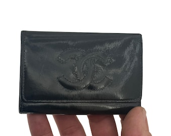 Vintage Chanel CC-lakleren portemonnee voor 6 sleutelhouders zwart