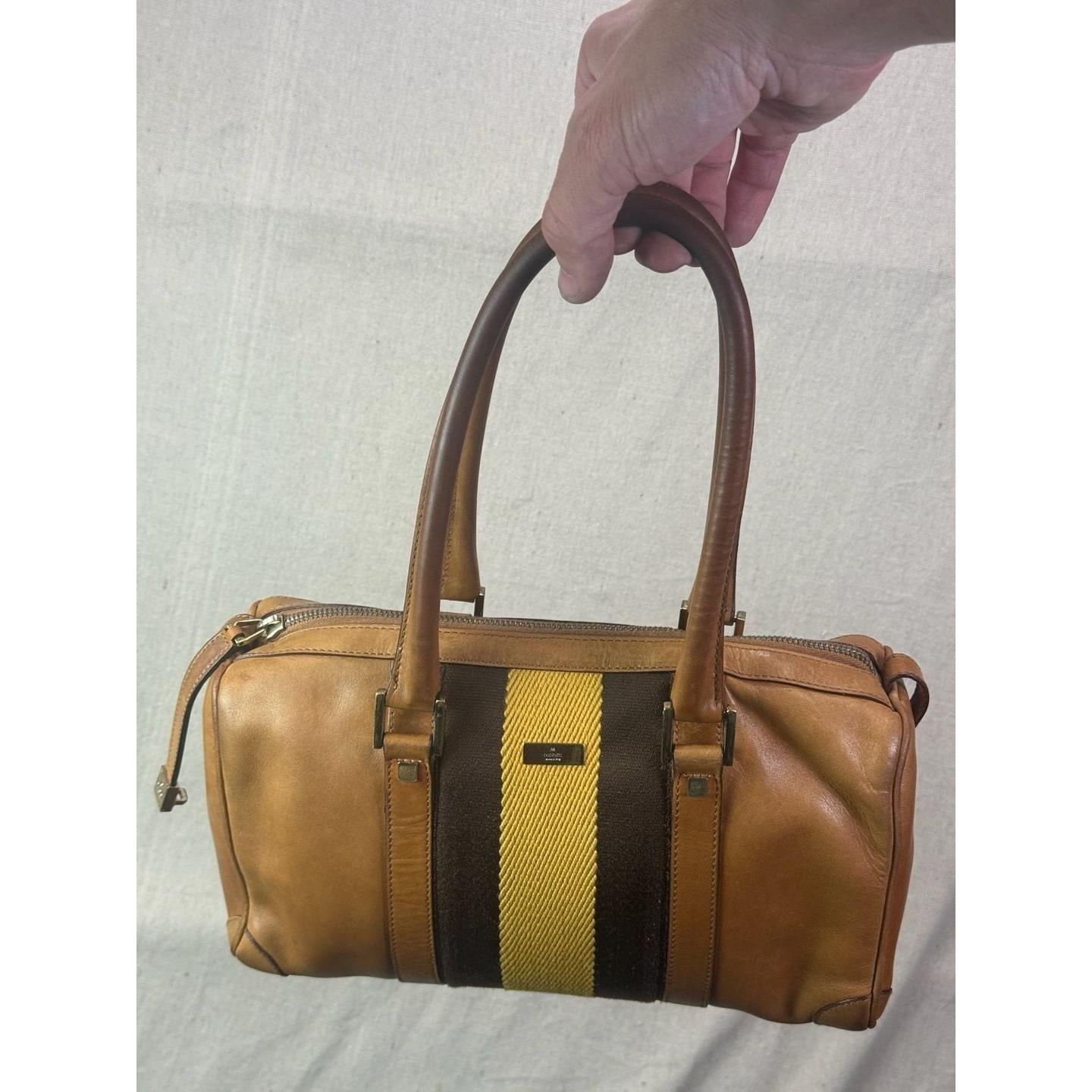 Vintage Gucci Sherry Line Leather Boston Bag Tan Brown