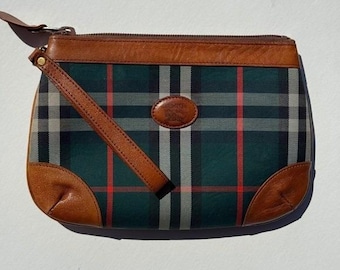 Burberrys geruit schoudertasje clutch handtas leren bekleding vintage groen GUC
