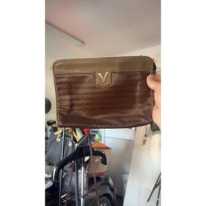 Valentino brown leather V pattern clutch bag image 1