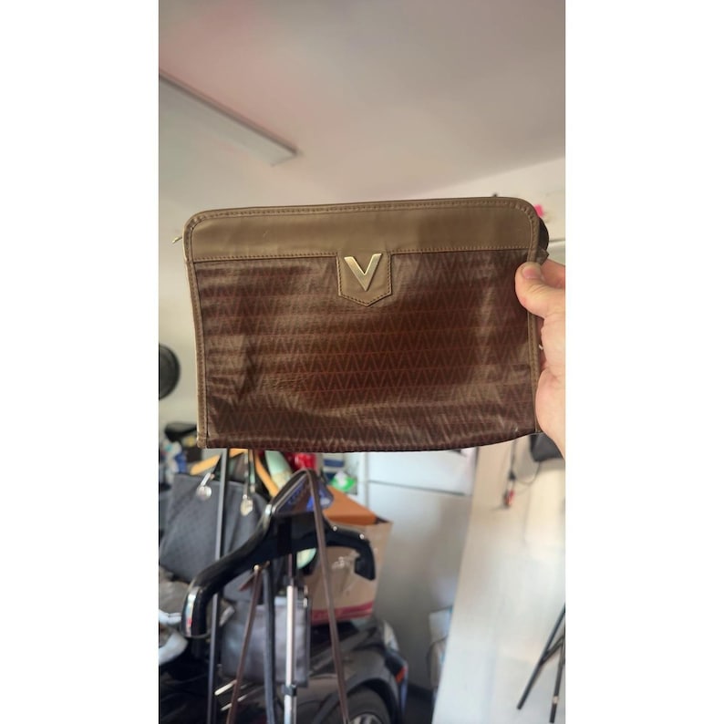 Valentino brown leather V pattern clutch bag image 1