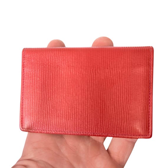 Celine Paris Vintage Card Holder Red Leather Mini Wallet Gold Logo