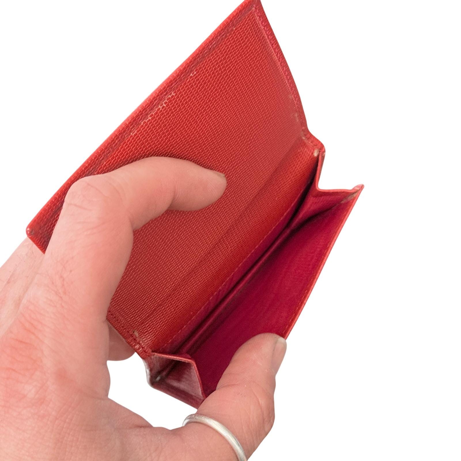 Celine Paris Vintage Card Holder Red Leather Mini Wallet Gold Logo