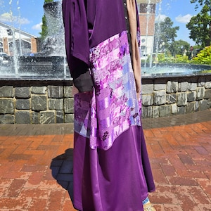 Elegant Purple Floral Panel Abaya – Handmade Modest Open Kimono Cardigan