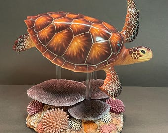 Modelo de tortuga marina realista hecho a medida (lea la descripción) - Figura de vida marina hecha a mano, escultura de animal oceánico,