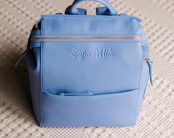 Vegan Leather Diaper Bag Backpack, Luxury Convertible Baby Bag with Changing Pad & Stroller Straps