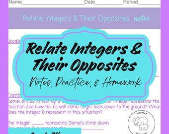 7th Grade Math: Integers & Opposites - Guided Notes, Practice, Homework (PDF Download)