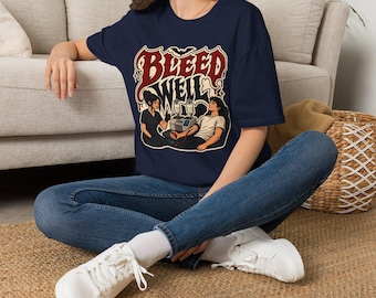 Camiseta "Bleed Well" / Ilustración gótica vintage, temática de vampiros.