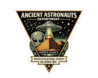 Pegatina troquelada del Departamento de Antiguos Astronautas / Investigación de la Pirámide Alienígena