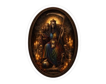 Naklejka z klepsydrą i czaszką tronową Santa Muerte | Naklejka Kiss-Cut
