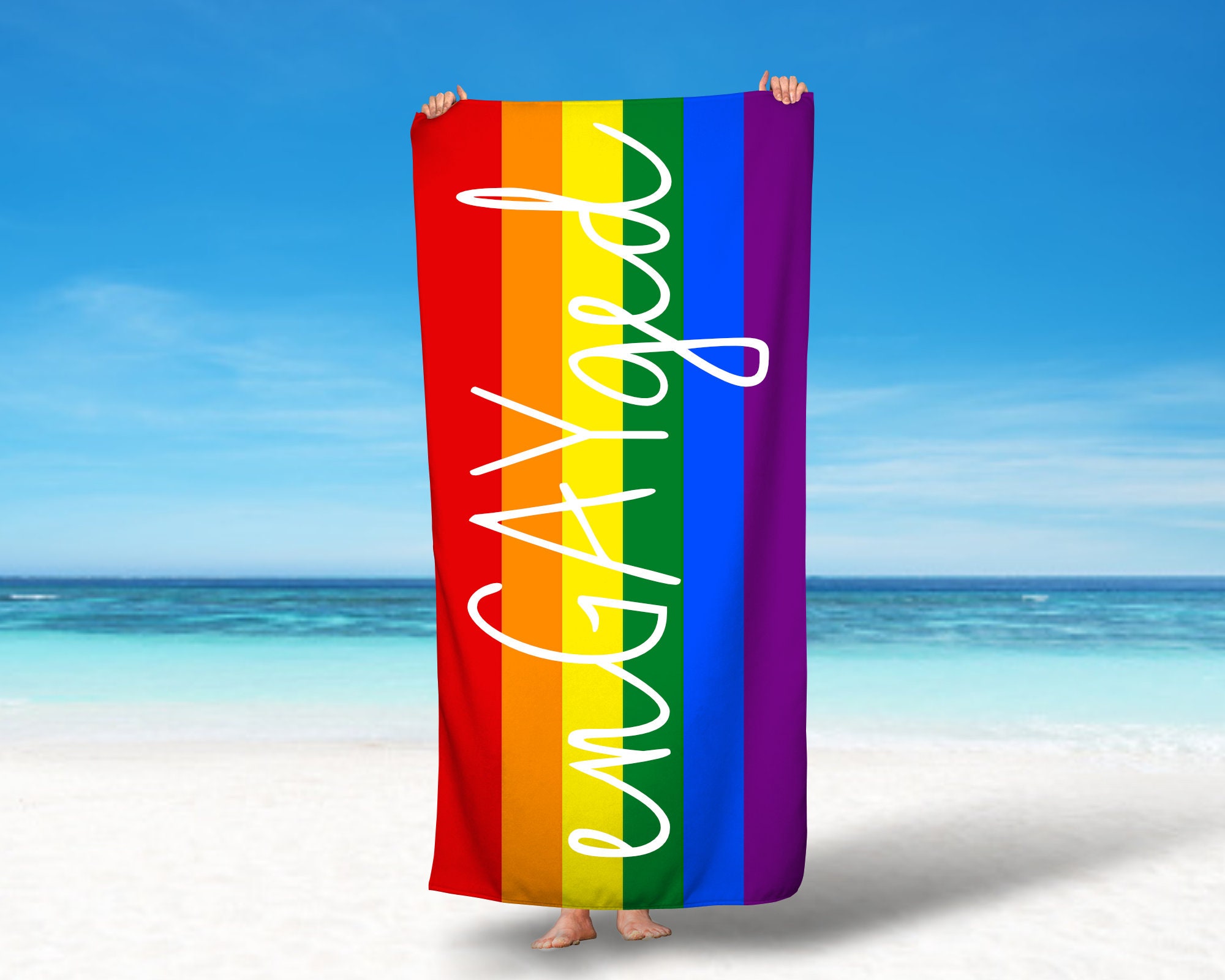 Gay Pride #2 - BEACH TOWEL Rainbow Flag Retro Tiger Stripes Pool Cruise Gift