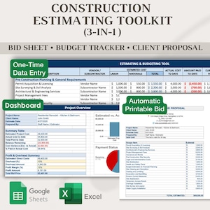 Construction Estimate Template (3-in-1 )| Excel Job Cost, Invoice & Quote Forms | Contractor Estimating Spreadsheet