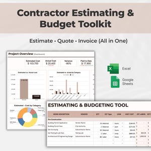 Contractor Estimate Toolkit | Quote, Invoice, Job Cost Spreadsheet (Excel & Google Sheets)