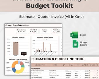 Contractor Estimate Toolkit | Quote, Invoice, Job Cost Spreadsheet (Excel & Google Sheets)