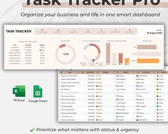 Excel Task Tracker Template with Dashboard | All-in-One Task Management & Productivity Planner for Google Sheets
