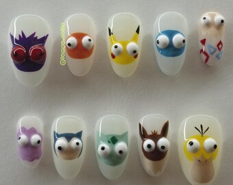 Grappige Pokémon-ogen op de nagels | Psyduck Snorlax Gengar Pikachu Eevee Bulbasaur Jaren 2000 Gamer Retro Nostalgische Pocket Monsters Pokopia