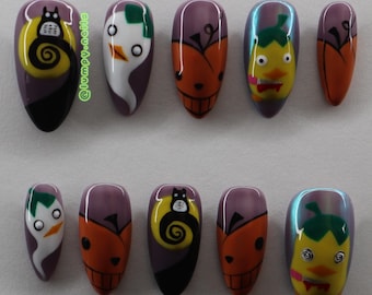 Nightmare Before Christmas Totoro Press On Nails: Ghibli Film Anime Halloween Kawaii Witchy Purple Iridescent Ootori Sama Pumpkin Ghost